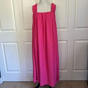 NWT H&M Bubblegum Barbie Pink Tie Back Midi Maxi Dress Womens Sz Large